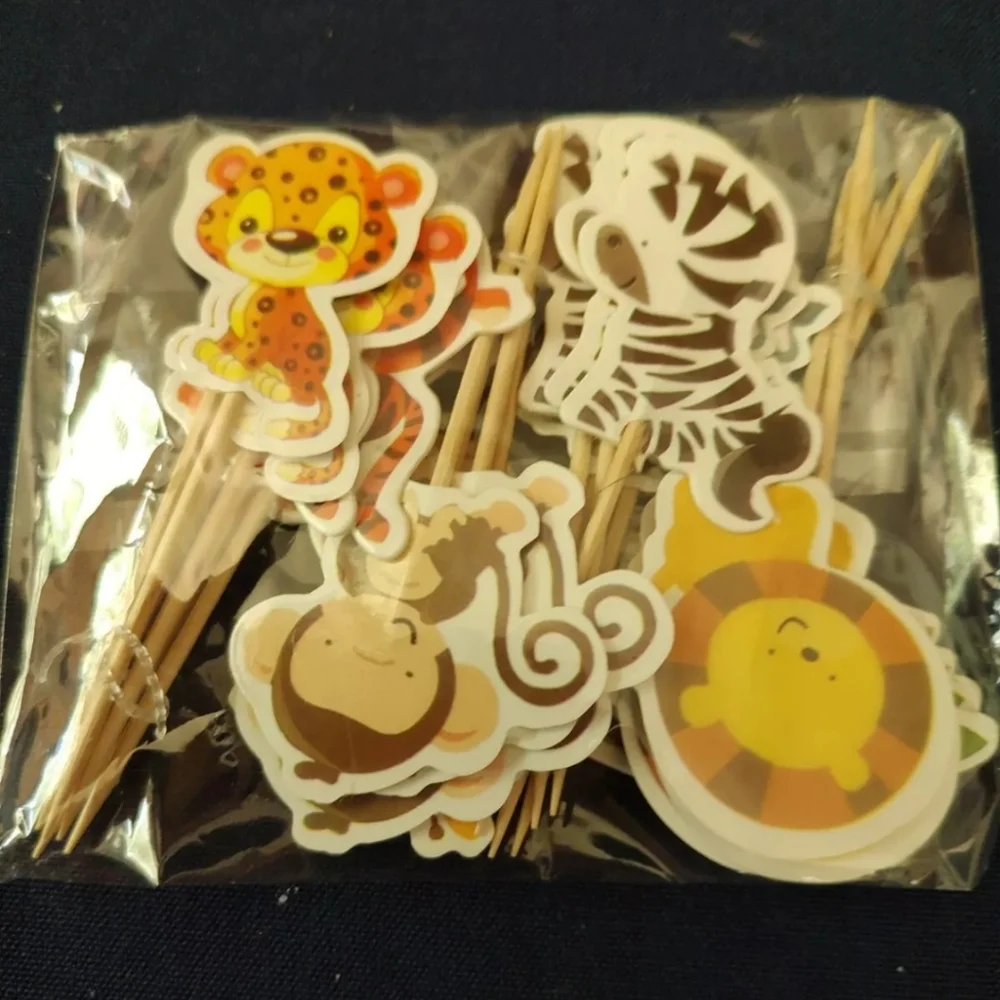 Wild Animals Cupcake Toppers, 24 Total, 8 Designs, New And Factory Sealed NWOT